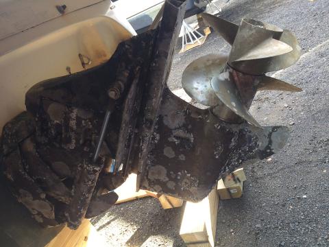 Before photo of the outdrive on the boat