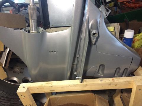 Painted outdrive off the boat